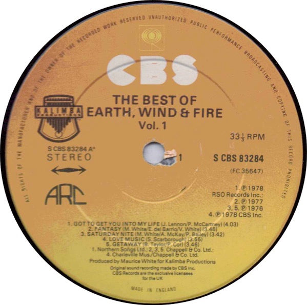 Image of Label Cover of LP - VG/VG - EARTH, WIND & FIRE, The Best Of Earth, Wind & Fire Vol. I (CBS; 83284, UK 1978, Gatefold, Kalimba, ARC), Hairlines only. Lightcreasing on edge of sleeve with light ringwear., - 2326079E