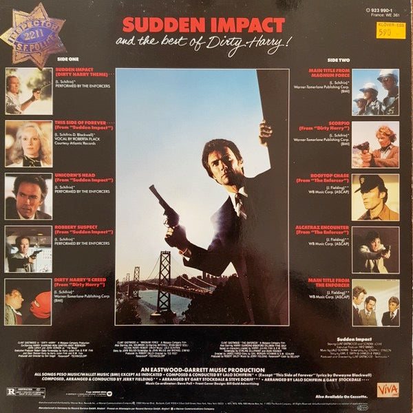 Image of Back Cover of LP - VG/VG - LALO SCHIFRIN & JERRY FIELDING, Sudden Impact And The Best Of Dirty Harry! (Viva; 1-23990, US 1983), Gold promo stamp on front cover., - 3926325E