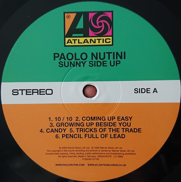 Image of Label Cover of LP - NEW/NEW - PAOLO NUTINI, Sunny Side Up (Atlantic; 0190295157739, Europe 2021 Reissue, Inner), , - 1916521C
