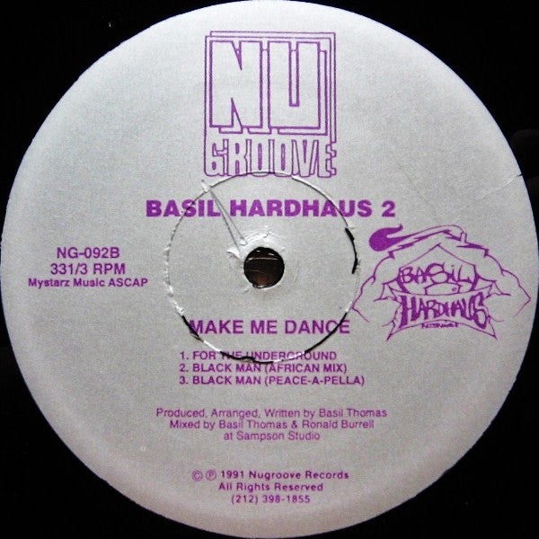 Image of Back Cover of 12" - /VG+ - BASIL HARDHAUS 2, Make Me Dance (Nu Groove Records; NG-092, US 1991), , - 2846049S