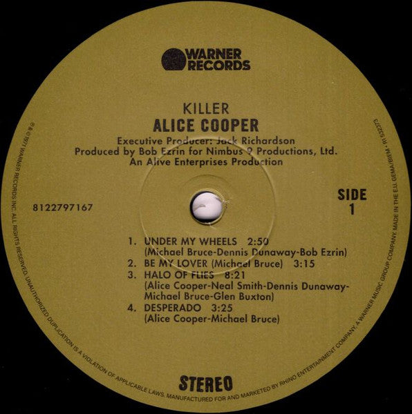 Image of Label Cover of LP - NEW/NEW - ALICE COOPER, Killer (Warner Records; 8122797167, Europe 2020, Gatefold, 180 Gram Vinyl), , - 4834124E
