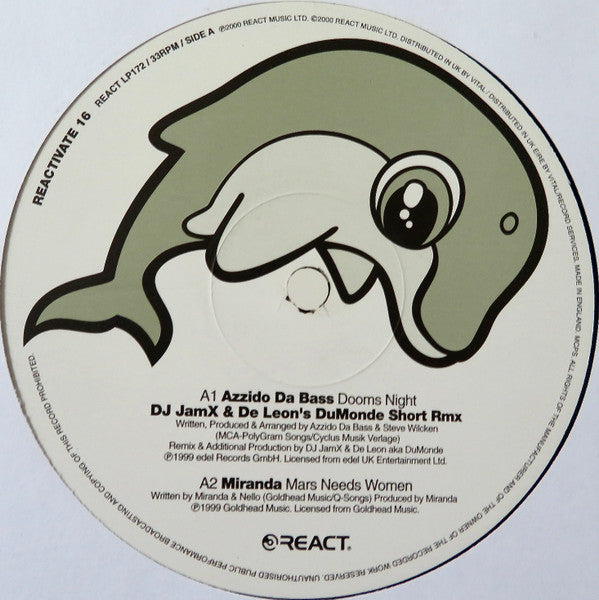 Image of Label Cover of 4924070E: 3xLP - VARIOUS, Reactivate 16 (React; REACTLP172, UK 2000, 180g) ring wear and discoloration to sleeve and mark from an old sticker. conservative grading, strong G+. VG/G+