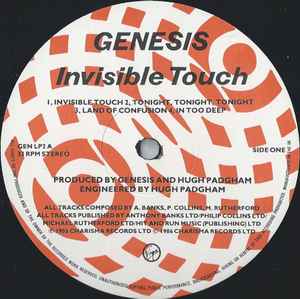 Image of Label Cover of 4945013S: LP - GENESIS, Invisible Touch (Virgin; GEN LP2, UK 1986, Textured Screen-Printed Embossed Sleeve, Inner, First Pressing) VG/VG+