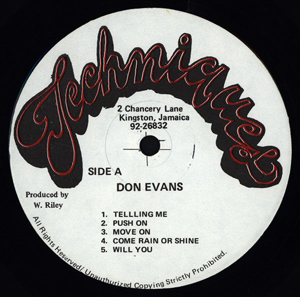 Image of Label Cover of LP - VG/VG - DON EVANS, Don Evans (Techniques; , Jamaica 1983), Light marks, press flaws, plays very nice. Storage wear and darkening on sleeve., - 3626329E