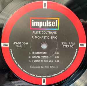 Image of Label Cover of 2555160S: LP - ALICE COLTRANE, A Monastic Trio (Verve Records; 5894813, Worldwide 2024 Reissue, Gatefold, 180 Gram Vinyl) NEW/NEW