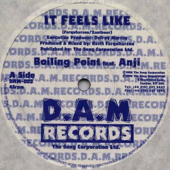 Image of Front Cover of 4914344C: 12" - BOILING POINT FEAT. ANJI, It Feels Like (DAM Records; DAM-002, UK 1998, Plain Sleeve) Light Marks only. /VG