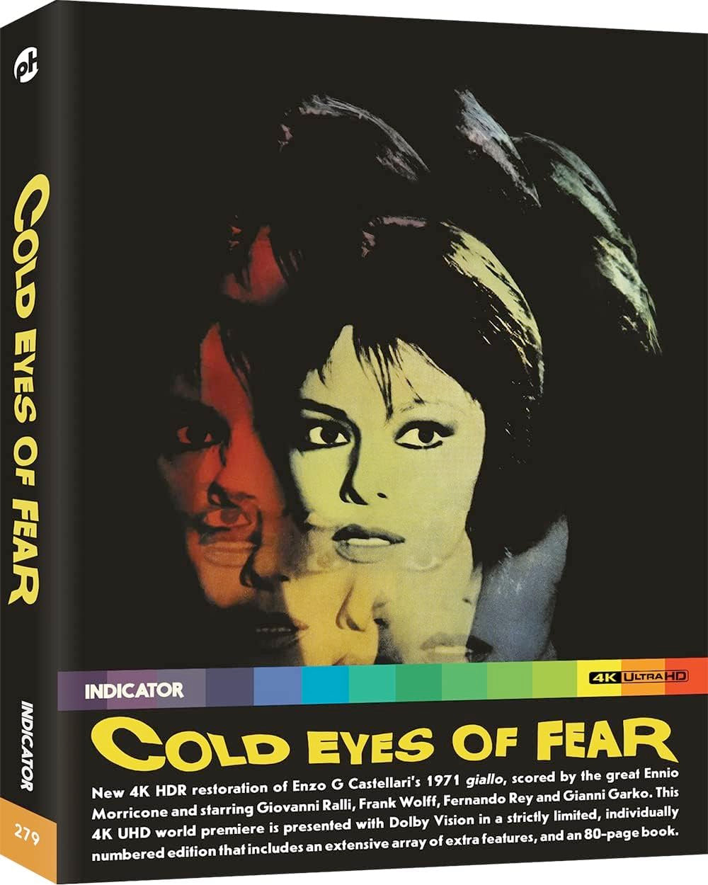 Image of Front Cover of 4914597C: DVD - ENZO CASTELLARI, Cold Eyes Of Fear (Indicator; 279, UK 2023 Reissue, Slipcase, Booklet, 4K Ultra HD, Limited Edition of 6,000) Limited Edition No 0005/6000 VG+/VG+