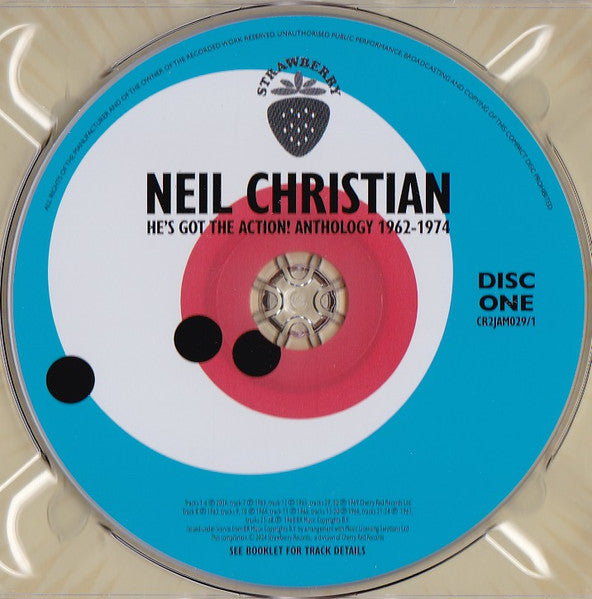Image of Label Cover of 3035206E: 2xCD - NEIL CHRISTIAN, He's Got The Action! Anthology 1962-1974 (Strawberry ; CR2JAM029, UK 2024, Double Digipak) VG+/VG+