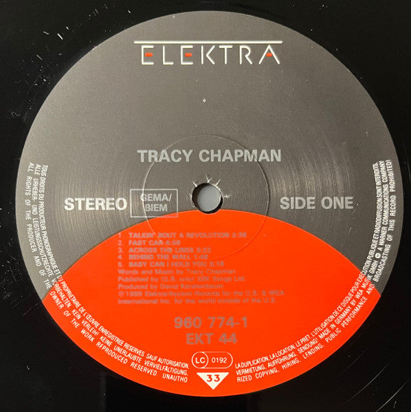 Image of Label Cover of LP - VG+/VG+ - TRACY CHAPMAN, Tracy Chapman (Elektra; 960 774-1, Europe 1988, Matte Sleeve, Inner, Small Pressing Ring, GEMA/BIEM Box), , - 1726300E