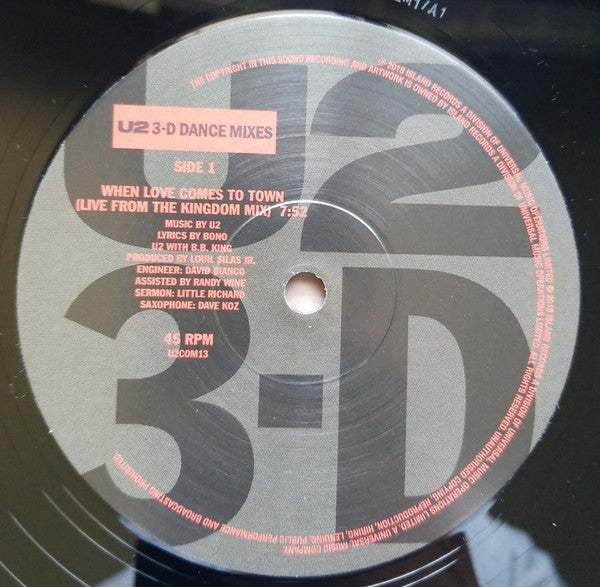 Image of Label Cover of 0125074E: LP - U2, 3-D Dance Mixes (U2 Dot Com; U2COM13, UK, Europe & US 2018, Gatefold, Inner & 3 Inserts) VG+/VG+