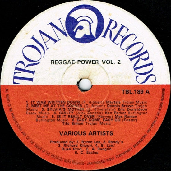 Image of Label Cover of LP - VG+/VG+ - VARIOUS ARTISTS, Reggae Power Vol. 2 (Trojan Records; TBL 189, UK 1972, Laminated Front Sleeve), , - 2916091C