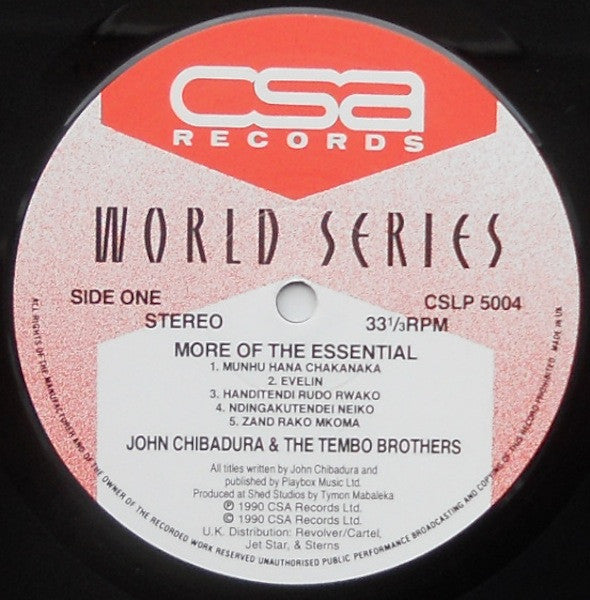 Image of Label Cover of LP - VG/VG+ - JOHN CHIBADURA AND THE TEMBO BROTHERS, More Of The Essential John Chibadura And The Tembo Brothers (CSA Records ; CSLP 5004, UK 1990), Top seam starting to burst., - 4216410C
