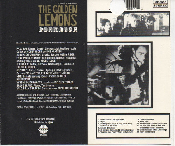 Image of Back Cover of 0235217E: CD - THE GOLDEN LEMONS, Punkrock (Jetset Records; TWA02CD, US 1996, Jewel Case, Inner) EX/EX