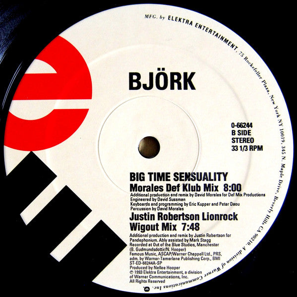 Image of Label Cover of 2x12" - VG/VG+ - BJORK, Big Time Sensuality (Elektra; 0-66244, US 1993, Picture Sleeve), Sleeve in opened shrink., - 3316145C