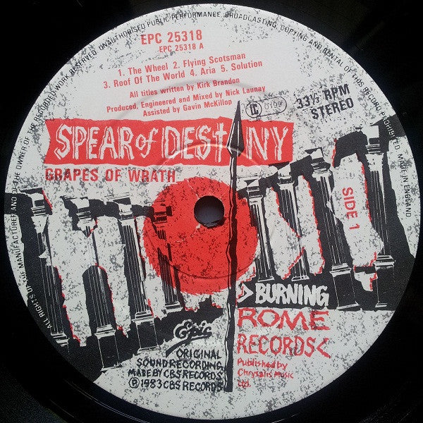 Image of Label Cover of LP - VG+/VG - SPEAR OF DESTINY, Grapes Of Wrath (Epic; EPC 25318, UK 1983, Inner), , - 3016120C