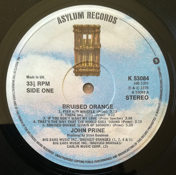 Image of Label Cover of LP - VG/G - JOHN PRINE, Bruised Orange (Asylum Records; K53084, UK 1978, Inner), , - 4016258C