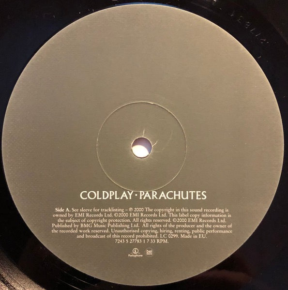 Image of Label Cover of LP - VG+/EX - COLDPLAY, Parachutes (Parlophone; 7243 5 27783 1 7, Europe 2000s Reissue, Inner), , - 1226223E