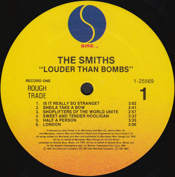 Image of Label Cover of 2xLP - VG/VG+ - THE SMITHS, Louder Than Bombs (Sire - TM Logo; 1-25569, US 1987, Gatefold, 2 Inners, Allied Pressing), Dedication written in pen inside gatefold by previous owner. , - 3026010E