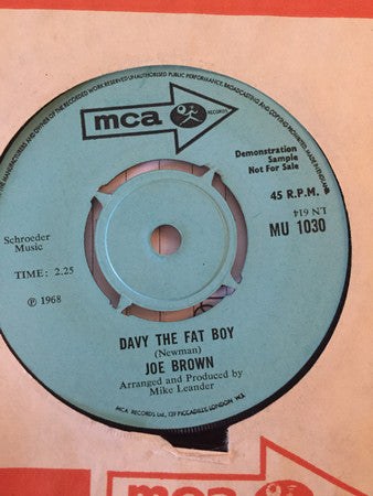 Image of Back Cover of 0725539E: 7" - JOE BROWN, Katerine / Davy The Fat Boy (MCA Records ; MU 1030, UK 1968, Promo) /VG+