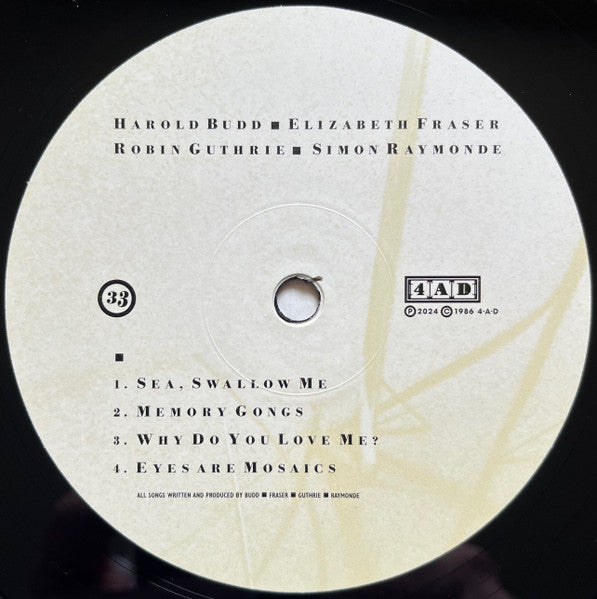 Image of Label Cover of LP - NEW/NEW - HAROLD BUDD, ELIZABETH FRASER, ROBIN GUTHRIE, SIMON RAYMONDE, The Moon And The Melodies (4AD; 4AD0642LP, Worldwide 2024 Reissue, Inner, Cocteau Twins), , - 1116277C