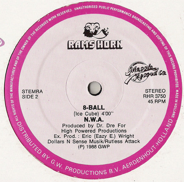 Image of Back Cover of 0925155E: LP - N.W.A., Panic Zone / 8-Ball (Rams Horn Records; RHR 3750, Netherlands 1988) VG/VG