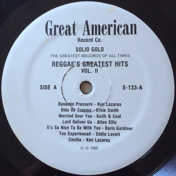 Image of Label Cover of 0945321S: LP - VARIOUS ARTISTS, Reggae's Greatest Hits Vol. II (Great American Record Co.; S-133, US 1969) Light marks, shiny disc. Sleeve in shrink, looks perfect. VG+/VG