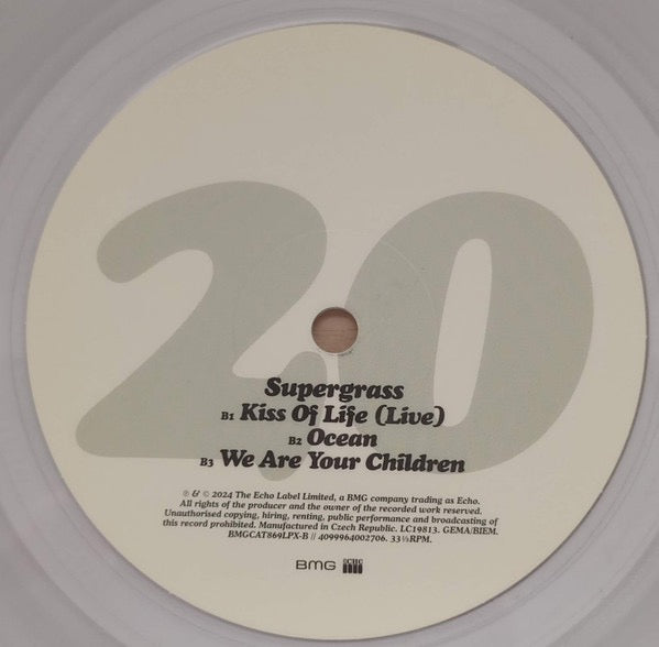 Image of Label Cover of 0935260E: 10" - SUPERGRASS, Kiss Of Life (BMG; BMGCAT869LPX, USA & Europe 2024 Reissue, 33 RPM, Record Store Day, Limited Edition (900), Transparent Vinyl) NEW/NEW