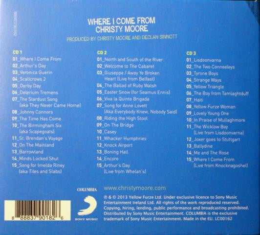 Image of Back Cover of 0935311E: 3xCD - CHRISTY MOORE, Where I Come From (Columbia; 88883790182, Europe 2013, Double Digipak, Signed) Signed VG+/VG+