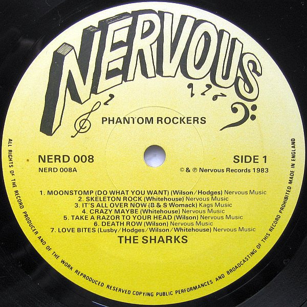 Image of Label Cover of 0925504E: LP - THE SHARKS, Phantom Rockers (Nervous Records; NERD 008, UK 1983) Sticker Damage To Sleeve VG/VG