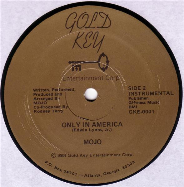Image of Back Cover of 12" - /VG+ - MOJO, Only In America (Gold Key Entertainment Corp.; GKE-0001, US 1984, Generic), Seal opened instore, still in shrinkwrap. Slight surface marks., - 2645022S