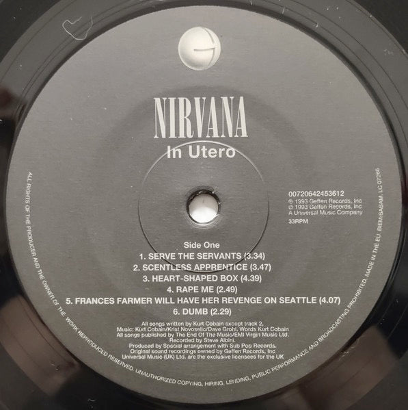 Image of Label Cover of LP - NEW/NEW - NIRVANA, In Utero (Geffen Records; E4245361, Europe 2015 Reissue, Inner), , - 0716348C