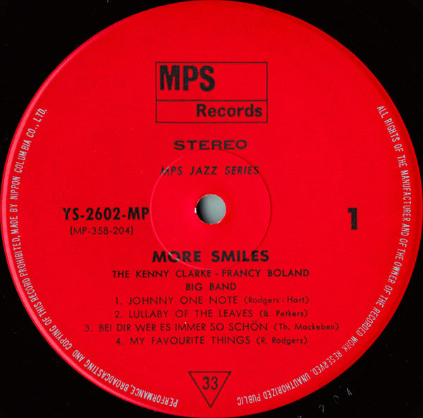 Image of Label Cover of LP - VG+/VG+ - THE KENNY CLARKE FRANCY BOLAND BIG BAND, More Smiles (MPS Records; YS-2602-MP, Japan 1972, Gatefold, Missing the OBI), , - 1125397E