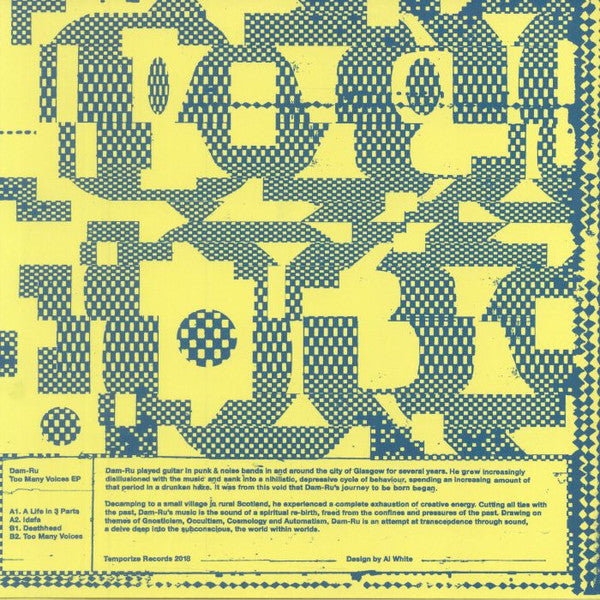 Image of Back Cover of 1125448E: 12" EP - DAM-RU, Too Many Voices (Temporize Records ; TMPZ002, Germany 2018, Picture Sleeve, Inner) Light Marks only. VG/VG