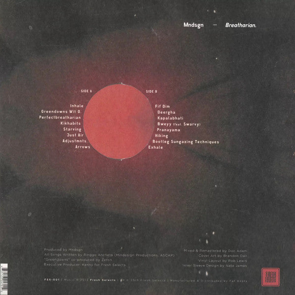 Image of Back Cover of LP - VG+/VG+ - MNDSGN, Breatharian. (Fresh Selects ; FSX-001, US 2015, Inner), Still In Opened Shrinkwrap With Hype Sticker, - 1646256S