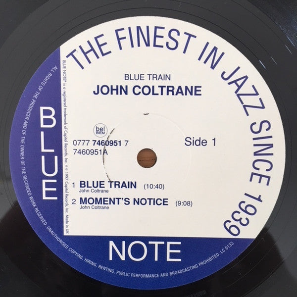 Image of Label Cover of LP - VG/VG - JOHN COLTRANE, Blue Train (Blue Note; ST-46095, UK 1997 Reissue, Stereo, 180 Gram), Sleeve lightly mottled, - 0116378C