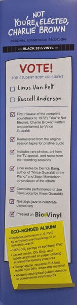 Image of Label Cover of 2035042E: LP - VINCE GUARALDI, You're Not Elected, Charlie Brown (Original Soundtrack Recording) (Lee Mendelson Film Productions; LM24NE01, US 2024, Insert) NEW/NEW