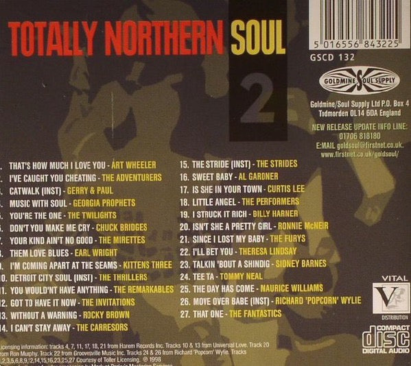 Image of Back Cover of CD - VG+/VG+ - VARIOUS, Totally Northern Soul 2 (Goldmine Soul Supply; GSCD132, UK 1998, Jewel Case), , - 1335073E