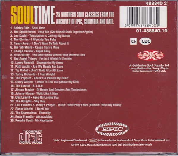 Image of Back Cover of CD - VG+/VG+ - VARIOUS, Soultime Volume 1 (Epic; 488840 2, UK 1997, Jewel Case), , - 1335076E