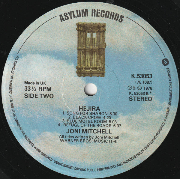 Image of Label Cover of LP - VG+/VG - JONI MITCHELL, Hejira (Asylum Records; K53053, UK 1970s Reissue, Non-Embossed Gatefold, No Dips on labels, WEA Pressing), Clean sleeve, Strong VG disc, A few super fine hairlines only, Glossy disc. , - 2416394C