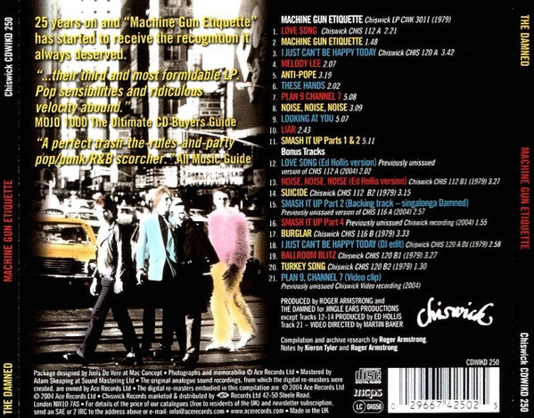 Image of Back Cover of CD - VG+/VG - THE DAMNED, Machine Gun Etiquette (Chiswick Records; CDWIKD 250, UK 2004 Reissue, Jewel Case), , - 4216584C