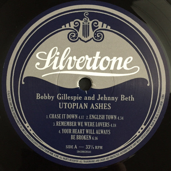 Image of Label Cover of LP - EX/VG+ - BOBBY GILLESPIE AND JEHNNY BETH, Utopian Ashes (Silvertone Records; 19439859341, Europe 2021, Inner), Still In Opened Shrinkwrap, - 3216055C