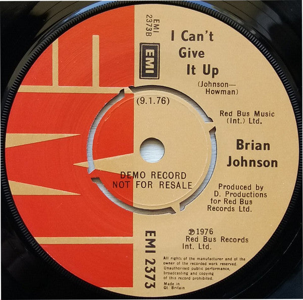 Image of Back Cover of 7" - VG/EX - BRIAN JOHNSON, I Can't Forget You Now (EMI ; EMI 2373, UK 1976, Promo, Company Sleeve, Pre AC/DC), Damage To Sleeve Opening, - 1425432E