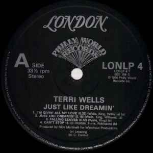 Image of Label Cover of LP - VG/G+ - TERRI WELLS, Just Like Dreamin' (London Records; LONLP 4, UK 1984), Light marks only. Name written on sleeve., - 1616371C