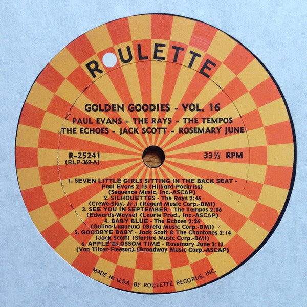 Image of Label Cover of 1625160E: 5xLP - VARIOUS, 60 Rock & Roll Smash Hits-Golden Goodies Series D (Roulette; GG5-D, US , Box Set) VG/VG+