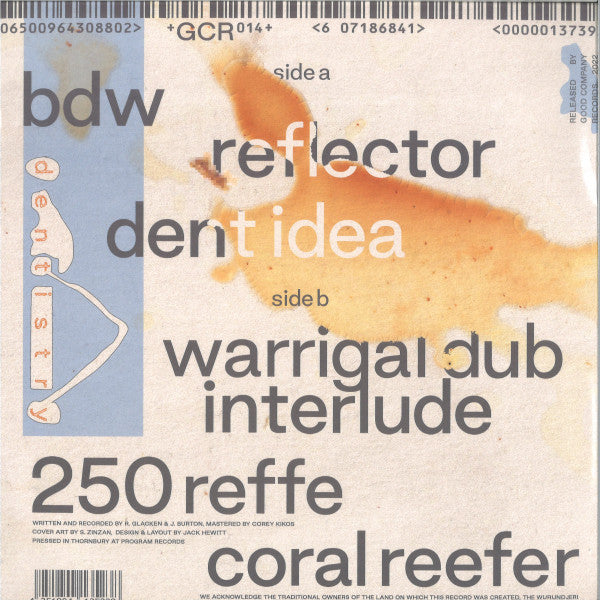 Image of Back Cover of 1725210E: 12" - DENTISTRY, LP1 (Good Company Records; GCR014, Australia 2022, Picture Sleeve, Inner) VG+/VG+