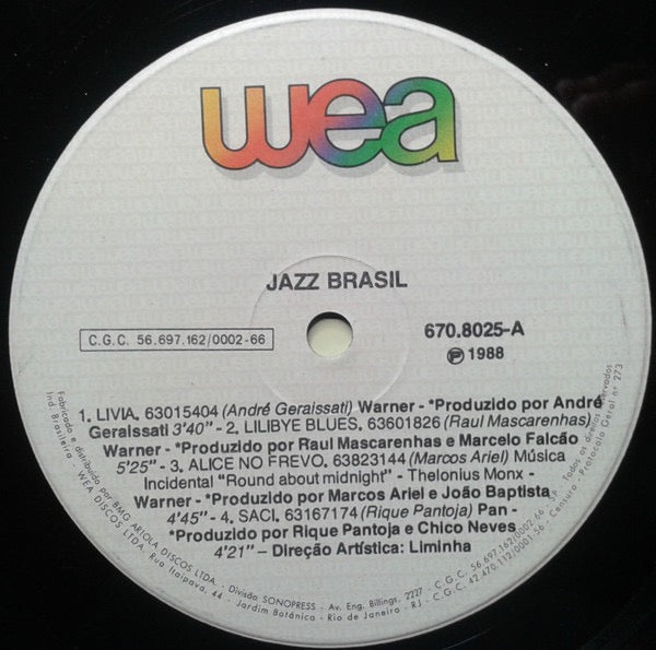 Image of Label Cover of 1815312C: LP - VARIOUS, Jazz Brasil (WEA; 670.8025, Brazil 1988, Inner) VG/VG+