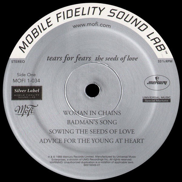 Image of Label Cover of 1735197E: LP - TEARS FOR FEARS, The Seeds Of Love (Mobile Fidelity Sound Lab; MOFI 1-034, US 2012 Reissue, Gatefold, Inner, Limited Edition, Numbered, Remastered, Special Edition, Stereo) NEW/NEW