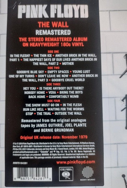 Image of Label Cover of 2xLP - NEW/NEW - PINK FLOYD, The Wall (Columbia; 88875184281, Worldwide 2025 Reissue, Gatefold, 2 Inners), , - 6056089S