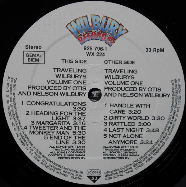 Image of Label Cover of LP - VG/G+ - TRAVELING WILBURYS, Volume One (Wilbury Records; WX224, Europe 1988, Inner, No Sticker Sheet, Teldec Pressing), Hairlines & scuffs, edge wear, seam splits on Inner, - 3746227S