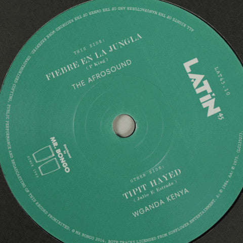 Image of Label Cover of 7" - VG+/EX - AFROSOUND / WGANDA KENYA, Fiebre En La Jungla / Tipit Hayed (Mr Bongo; LAT45.10, UK 2015, Company Sleeve), Light ringwear on sleeve., - 1456113S